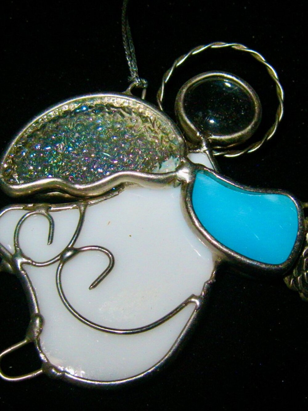 ANGEL ORNAMENT OR SUN CATCHER MADE FROM GLASS AND SILVER METAL